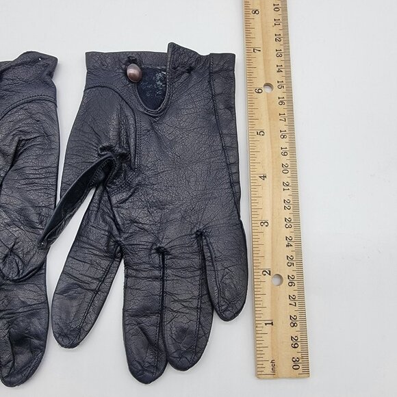 Vintage Alexette Bacmo Leather Gloves Size 7 Super Soft Black Button Close - Picture 5 of 6